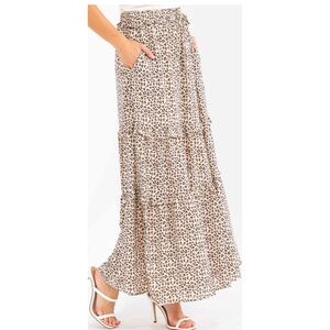 Animal Print Tiered Elastic Waist Maxi Skirt